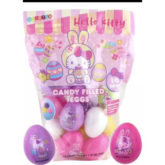 Hello Kitty Themed Easter Eggs Set, Prefilled with Assorted Hard Candies 14ct - Picture 1 of 5
